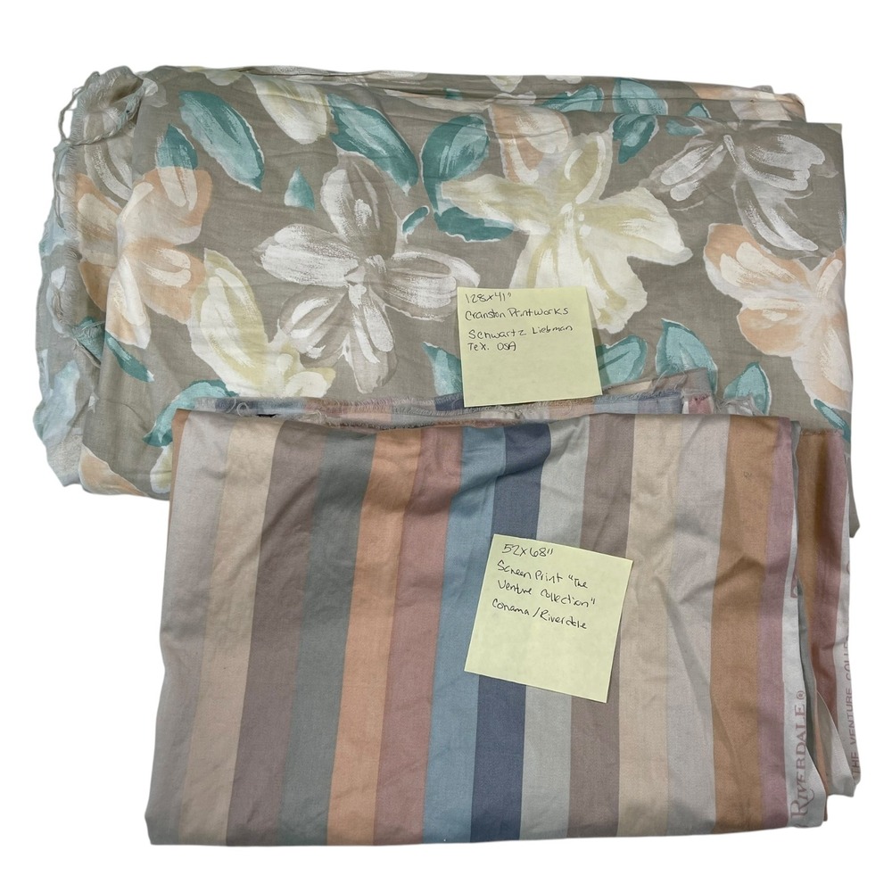 2pk Fabric Remnant Bundle Retro Cottagecore Floral Striped Boho Neutrals